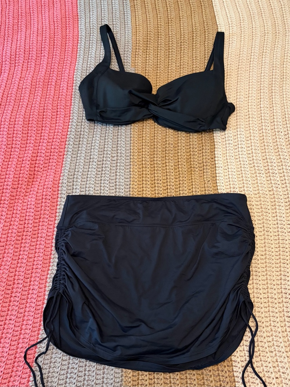 Lands’ End 2 Piece Swimsuit Set Twist Top & Ruched Skirted Bottom Separates